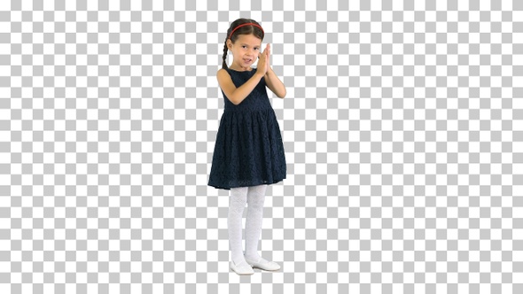 Delighted girl in black dress clapping her hands, Alpha Channel