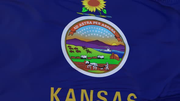 Flag of Kansas State Region of the United States Waving at Wind