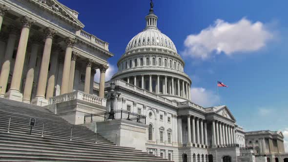 National Capitol Building With Us Flag