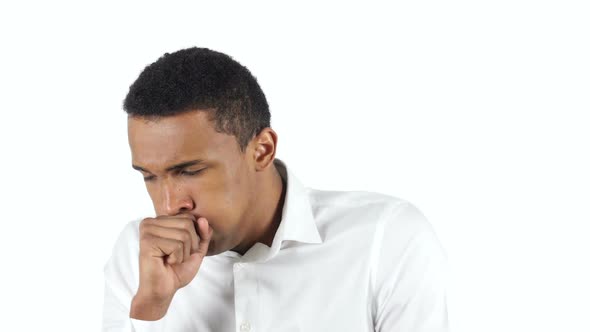 Coughing Sick Afro-American Handsome Man, White Background