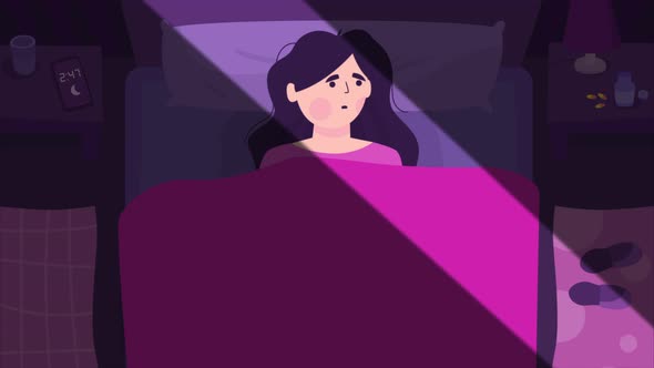 Scared Girl Sleeping in Dark Bedroom 4K