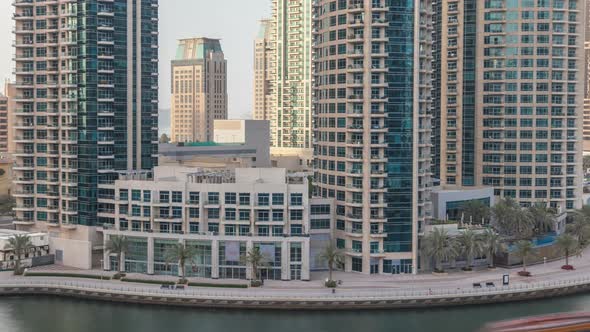 Amazing Colorful Dubai Marina Skyline During Sunset Timelapse