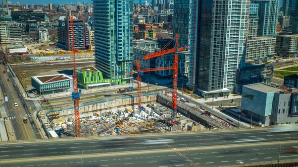 Industrial Time Lapse Toronto Canada Cranes Building Sky Scraper