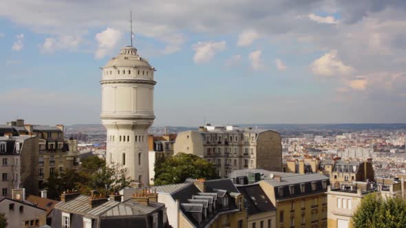 View of Paris and the water tower of Montmartre from the dome of the Basilica of the Sacred Heart (S