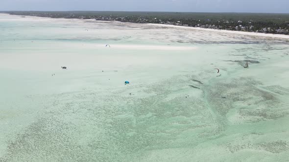 Aerial View of Low Tide in the Ocean Near the Coast of Zanzibar Tanzania