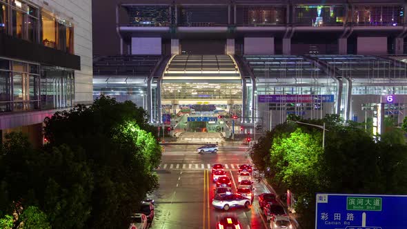 Timelapse Cars Drive Into Convention Exhibition Center