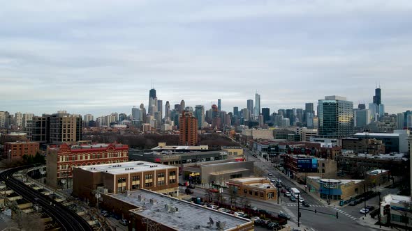 Famous American City Skyline of Chicago Buildings and Skyscrapers - Aerial