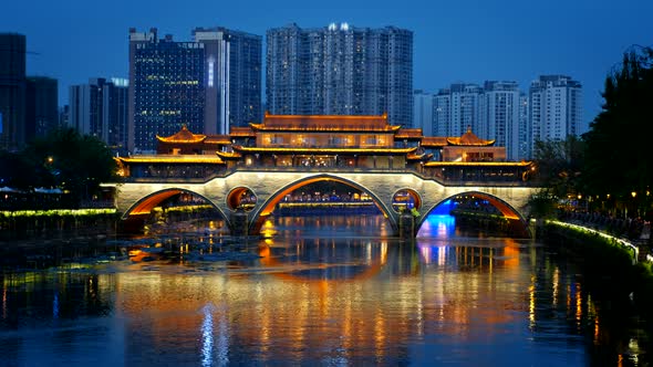 Anshun Bridge at Night, Sichuan , China