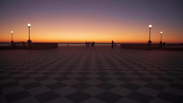 Terrazza Mascagni in Livorno, Italy at Sunset