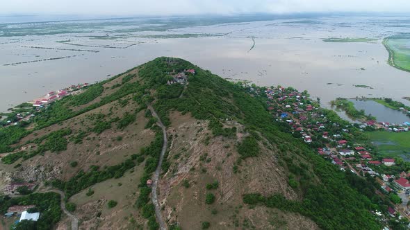 Farming and fishing village near Siem Reap in Cambodia seen from the sky