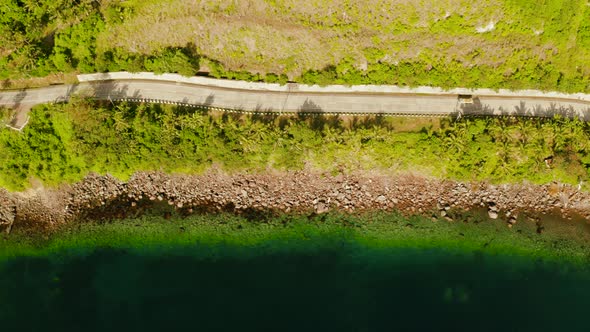 Aerial View Coastal Highway on the Tropical Island