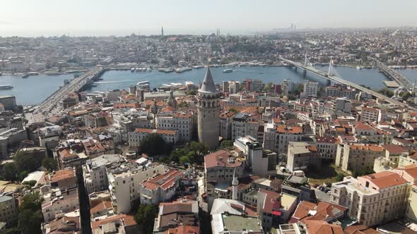 Aerial Drone Galata Tower Istanbul