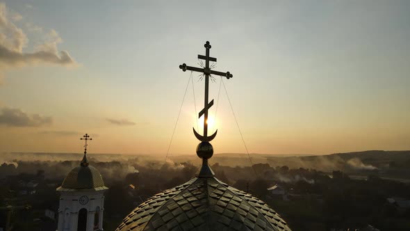 Aerial Shot Village Mezhyrich. Holy Trinity Monastery Of The Upc. Ukraine