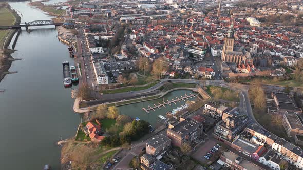 Zutphen and the River Ijsel Train Station Stores and Buildings Church Old Historic City Center in