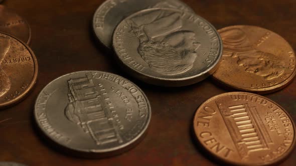 Rotating stock footage shot of American monetary coins - MONEY 0331