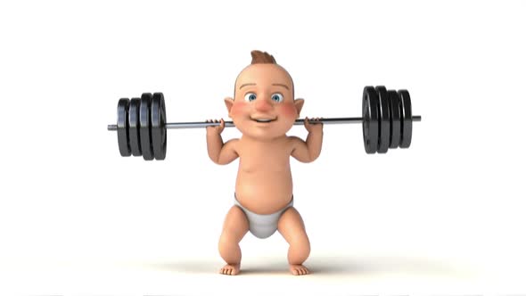 Fun 3D cartoon of a baby doing squats