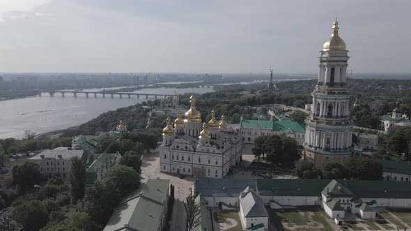 Kyiv. Ukraine: Aerial View of Kyiv Pechersk Lavra. Gray, Flat