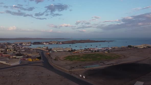 Beautiful port with cranes and amazing view in Luderitz city of Namibia