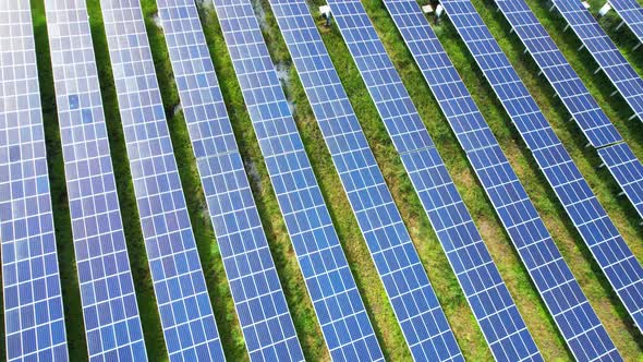 Top view of a solar power station. drone footage. 4k