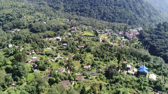 Yuksom village in the state of Sikkim in India seen from the sky