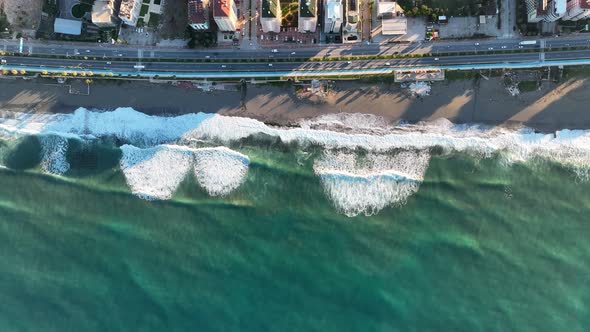 The sea is early in the morning Aerial View Turkey 4 K