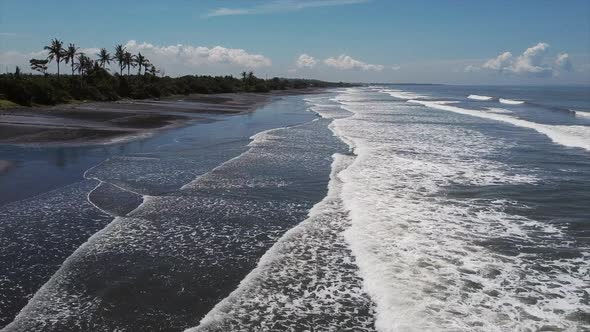 Aerial Bali Landscape with Ocean and Black Sand Beach