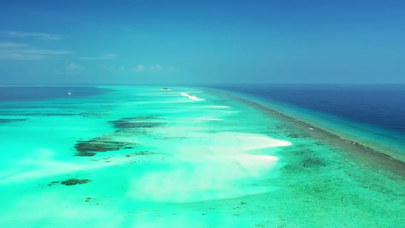 Aerial top down texture of tranquil sea view beach vacation by aqua blue ocean and white sandy backg