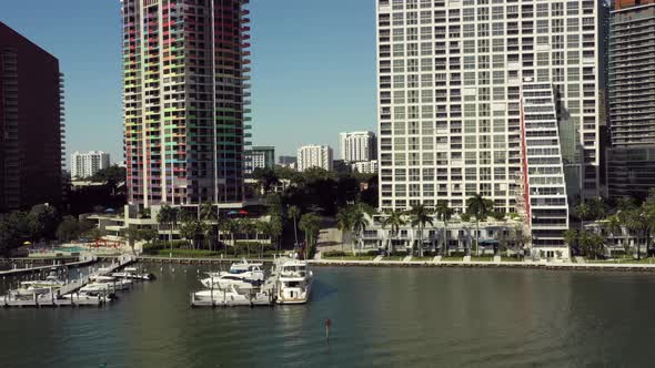 Boats on Brickell Bay Miami FL with highrise buildings in the background