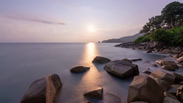 Time Lapse nature colorful pastel clouds Beautiful Light Sunrise or sunset sky clouds over sea.