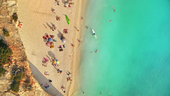 Aerial drone view of the Ionian Sea coast of Zakynthos, Greece