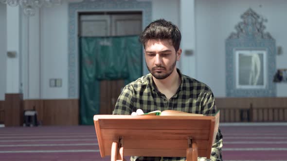 Muslim Man Reading Quran Mosque