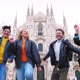 Group of for multiethnic people friends jumping in front of milan cathedral - VideoHive Item for Sale