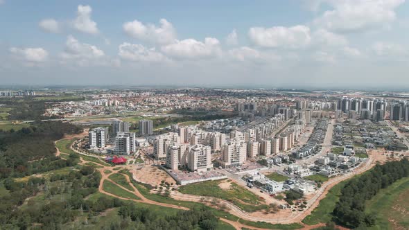 new neighborhoods buildings shot from drone, at new southern district city at the state of israel na