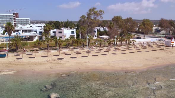 Drone Aerial Video of Pernera Beach in Cyprus Mediterranean Sea Ocean Summer Background