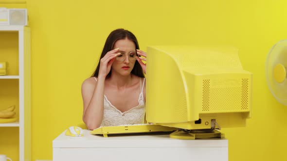 Woman Suffers From Computer Eye Strain