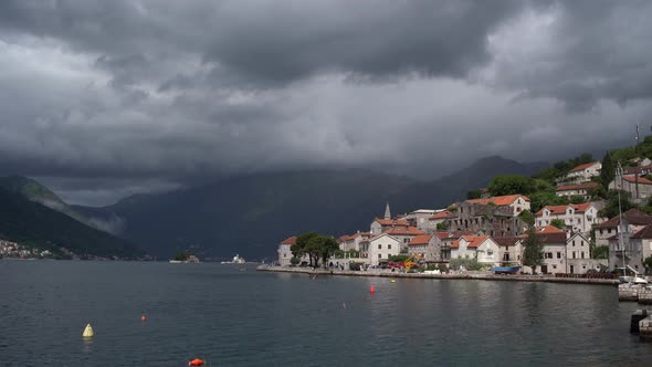 Perast Coast Against the Background of Thunderclouds