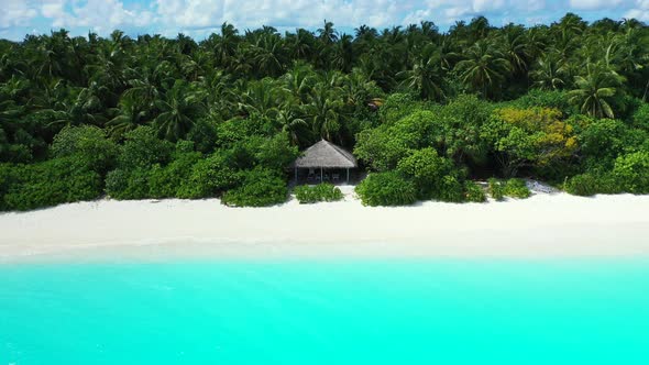 Tropical drone abstract view of a white sandy paradise beach and turquoise sea background in hi res 