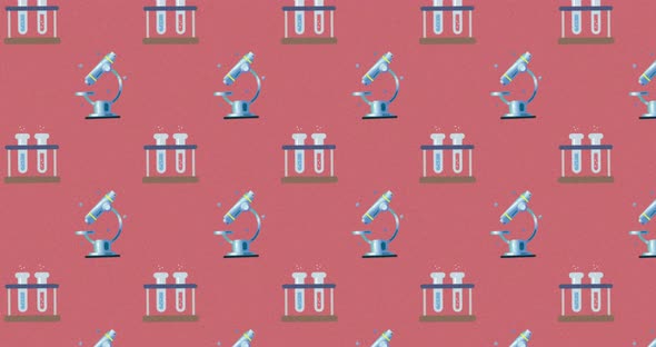 Several scientific equipment moving on a pink background alt