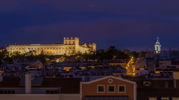 The Ajuda National Palace is a Neoclassical Monument in the Civil Parish of Ajuda Night to Day