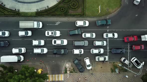 Aerial Top Down View of Freeway Busy City Rush Hour Heavy Traffic Jam Highway.