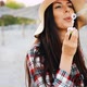Beautiful Brunette Wearing Hat Blowing Dreamy Bubbles - VideoHive Item for Sale