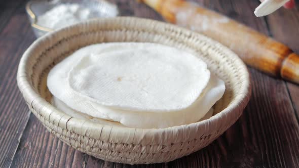 Homemade Rice Chapati in a Bowl