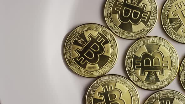 Rotating shot of Bitcoins 