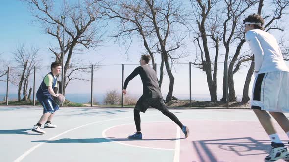 Group of People Playing Basketball Outdoors Slow Motion