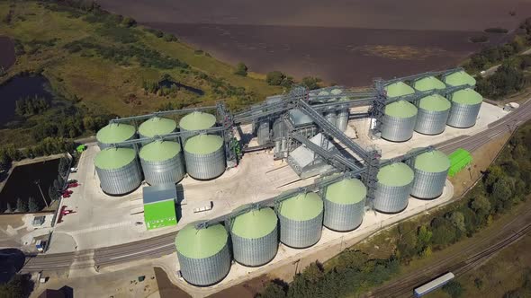 Aerial View of Agricultural Land and Grain Silo