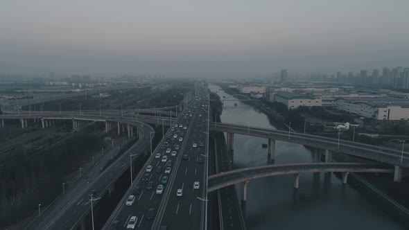 Aerial Top View of Highway Interchange on the Sunset alt