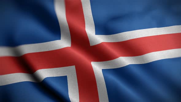 Iceland Flag Closeup Blowing In Wind
