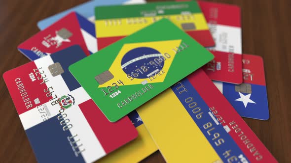 Emphasized Bank Card with Flag of Brazil alt