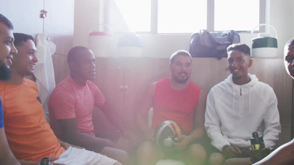 Group of soccer players in the locker room