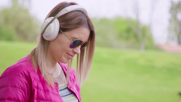 Young Woman Wearing Wireless Headphones Elearning Distance Online Education 8K